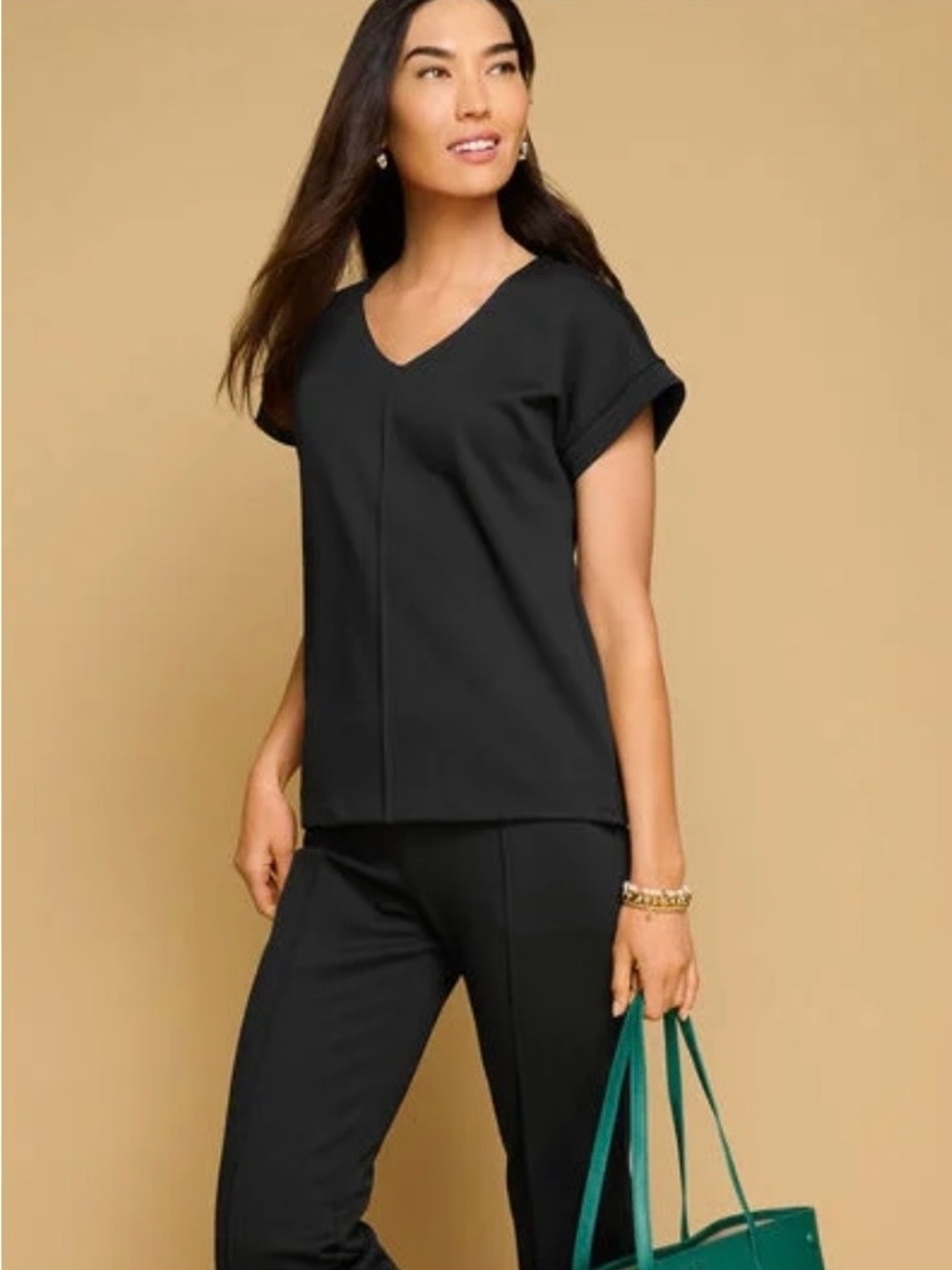 Talbots Black Passport Ponte Women's Top